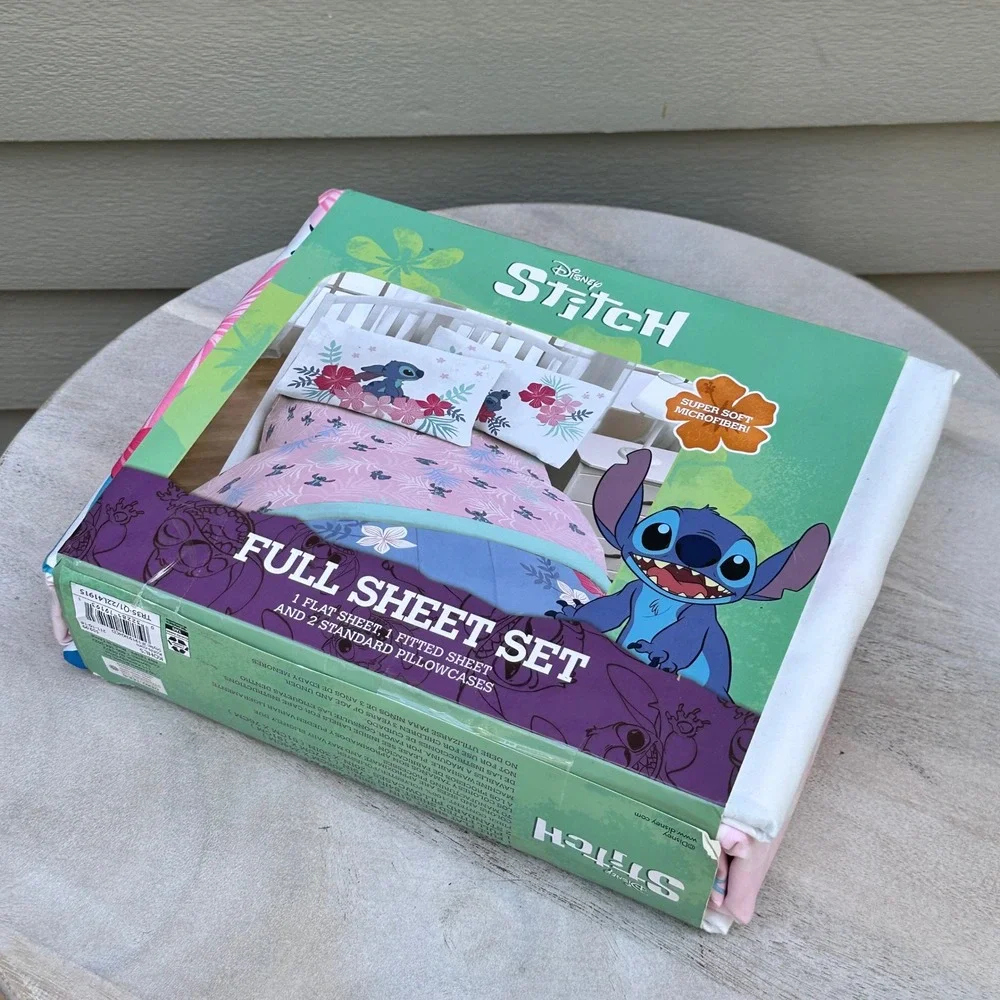 Disney Stitch Full Sheet Set Pink Teal Floral Tropical 4 Piece Microfiber New
